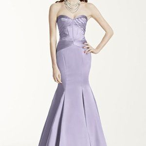 Long Strapless Satin Fit and Flare Dress